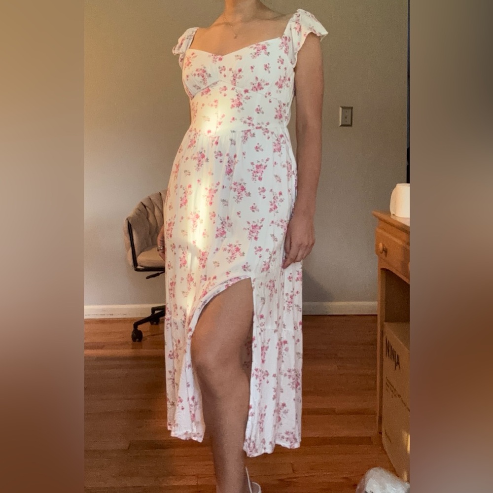 Floral White and Pink Maxi Dress